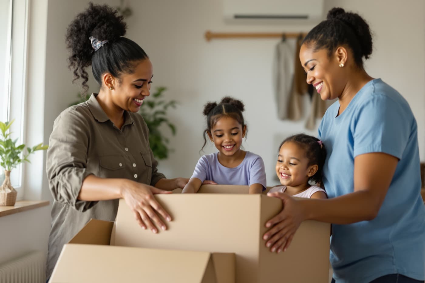Familia dominicana recibiendo su caja