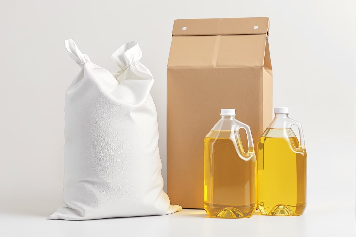 Arroz y aceite enviados al lado de la caja